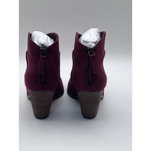 Violet & Red Womens Sz 8.5 Jackson Lazer Cut Topline Bootie Burgundy NEW - Picture 6 of 11